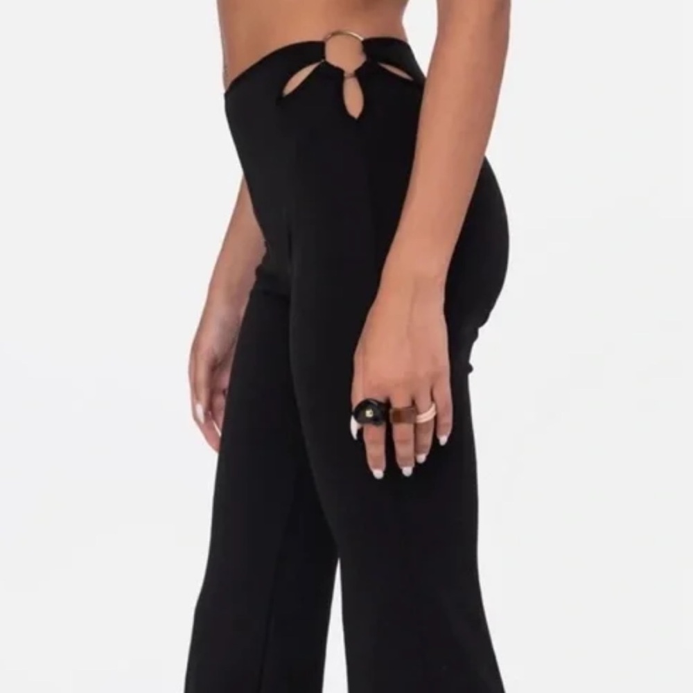 Adika Womens Metal-Ring Detail Black Flared Pants